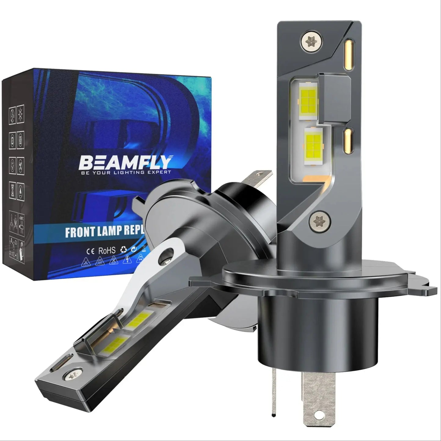 BEAMFLY 100W LED Headlight Bulbs H7 H4 Canbus Wireless Mini Diode 6500K White 20000LM CSP Plug&Play Car Turbo Driving Headlamp