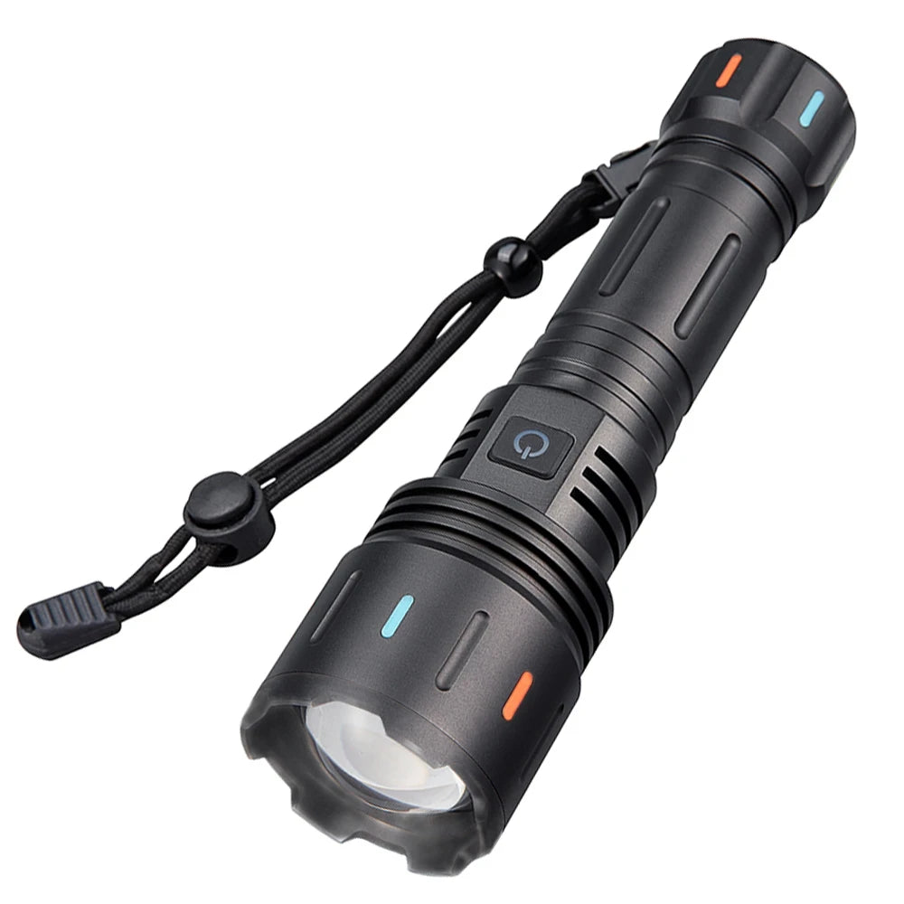 White Laser LED Flashlight with Power Bank Long Range High-Power Type-c Charging Tactical Torch 50W Outdoor Adventure Lighting