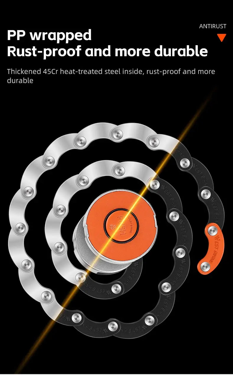 WEST BIKING Folding Bike Lock Combination Anti-theft Lock Portable E-Bike Heavy Duty Chain Lock Bicycle Cycling Accessories