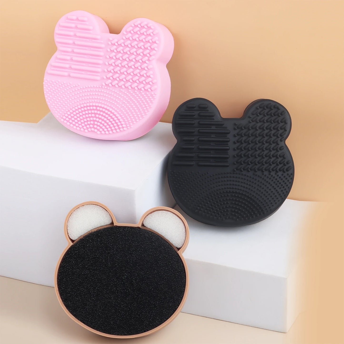 Makeup Brush Cleaning Tool ,1pcs Silicone Cute Portable Bear Shaped Cleansing Makeup brush cleanerfor Prevent Makeup Residue