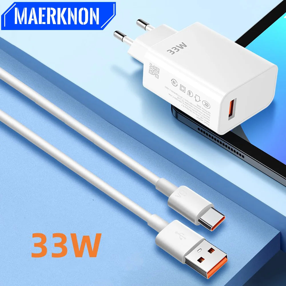 33W USB Fast Charger Quick Charge Mobile Phone Power Adapter For Xiaomi Redmi Note 13 12 11 10 iPhone Samsung EU/US Plug Charger