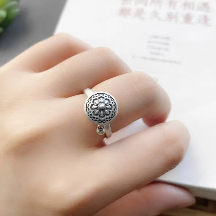 Anti Stress Anxiety Ring Mandala Flower Finger Rings for Woman Open Adjustable Spinner Rings Fidget Ring Jewelry Anillos Mujer