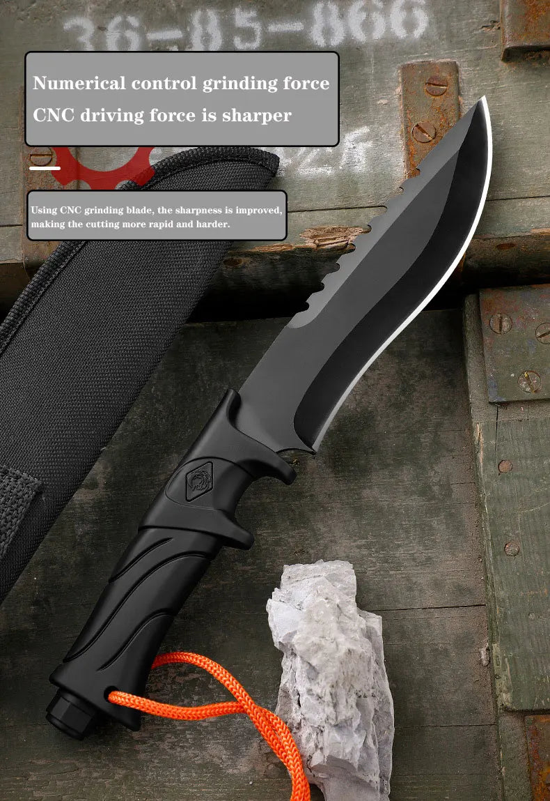 Outdoor Straight Knife Tactical Knife Multifunctional Knife Field Defense Knife Portable High Hardness Sharp Knife Survival Knif