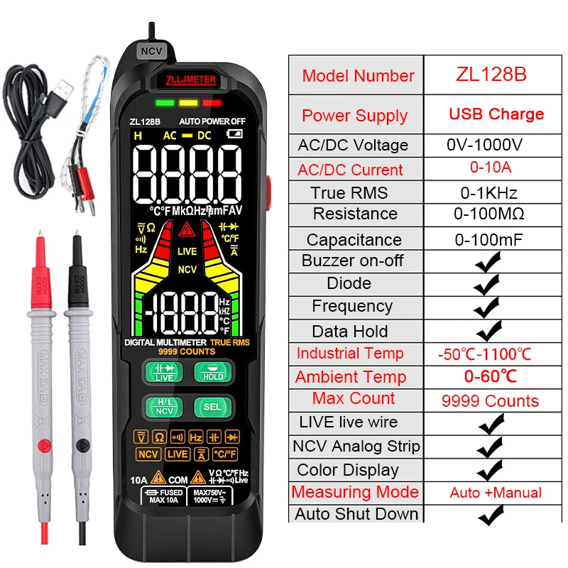 USB Charge Smart Multimetro Digital Profesional AC DC Current Voltage Detector Pen Capacitance Temp Auto Range Tester Multimeter