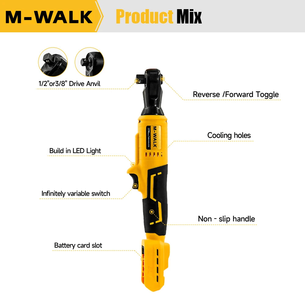 DCF522 Cordless Right Angle Electric Ratchet Wrench Rechargeable Screwdrive Removal Screw Nut Tools For Dewalt 20V Battery Pin