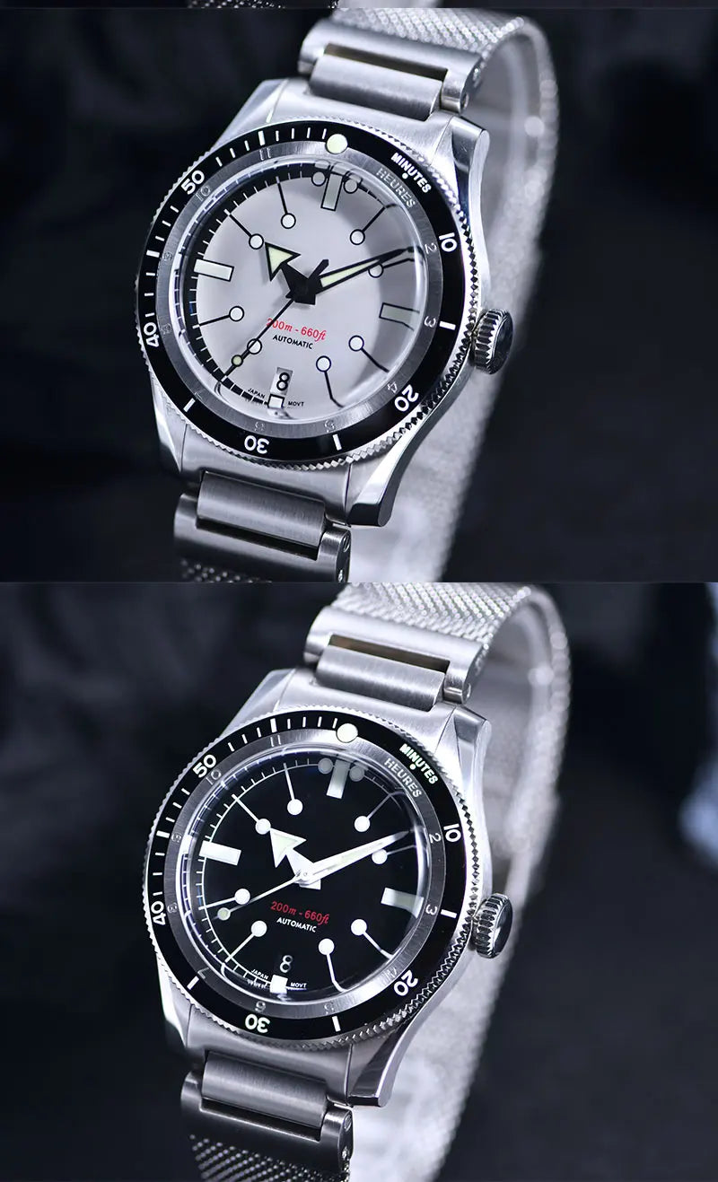 SEA KNIGHT Men Diving Watch 200M Waterproof C3 Luminous 316L Steel Mesh Belt Sapphire Crystal NH35A Automatic Mechanical Watch