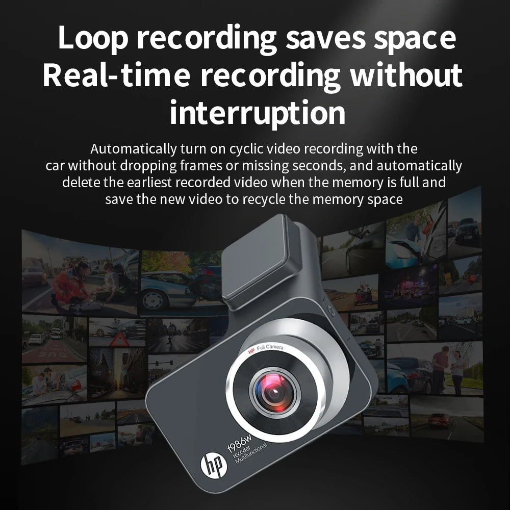 HP Car Recorder F986W 1296P Car Camera HD Night Vision Parking Monitoring Car WiFi Car DVR Video Loop Recording