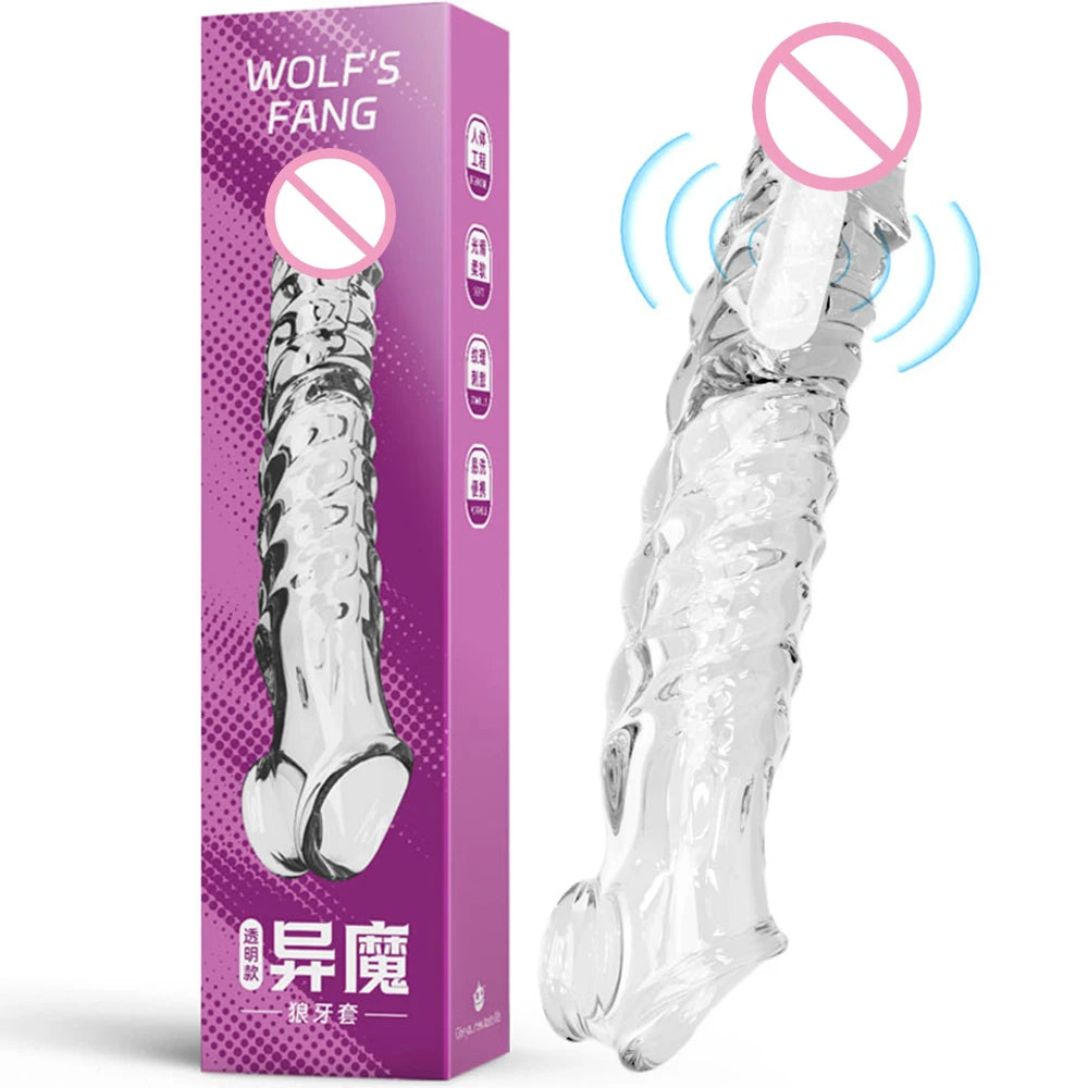 Huge Penis Enlargemen Sleeve Vibrator Extender 8cm Reusable Soft Condoms Dick Sleeve Adult Sex Toys for 18 Men Delay Ejaculation