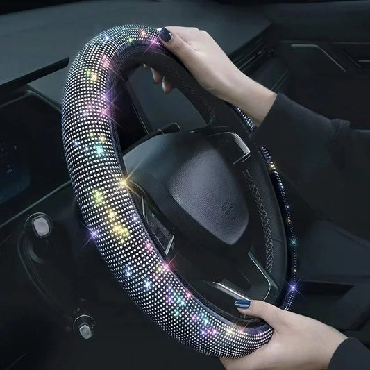 1/2Pcs Universal 38CM Rhinestones Steering Wheel Cover with Crystal Sparkling Car Breathable Anti-Slip Steering Wheel Protector