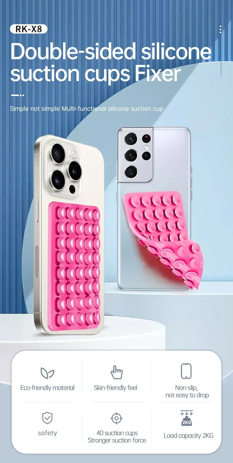 Double Sided Silicone Suction Cup Multicolor Strong Adhesive Stand For iPhone 11 12 13 14 15 16 Pro Max Detachable Phone Holder