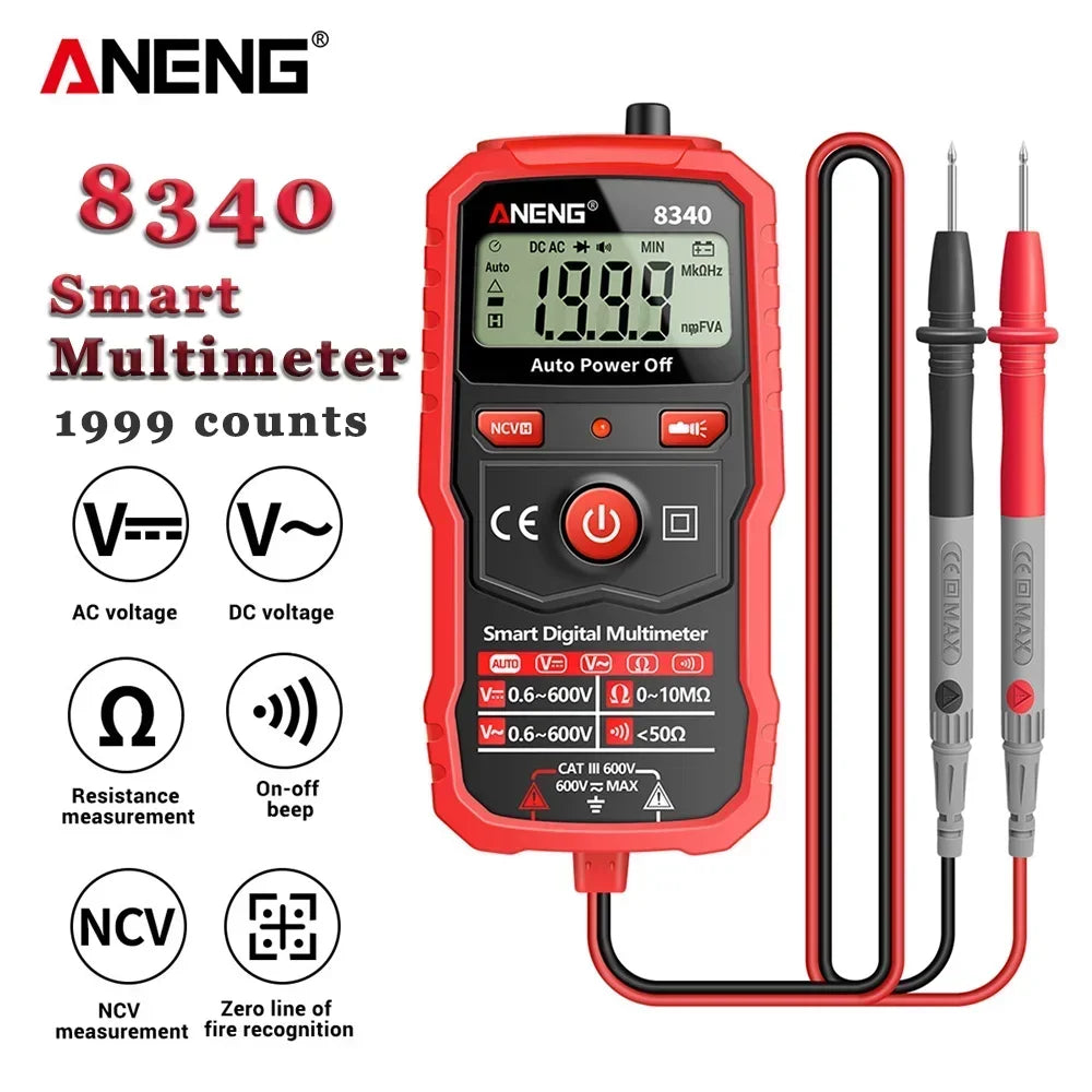 Digital Multimeter Anti-Burn Tester ANENG 8340 Intelligent  1999 CountsAC/DC Voltage Voltmeter Ohm Meter Resistance NCV  tools