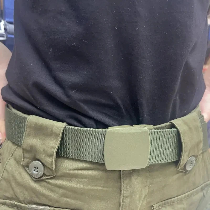 Metal Free Nylon Belt, MEN'S Tactical Woven Plastic Buckle Belt, Outdoor Versatile Perforated Canvas Nylon Belt