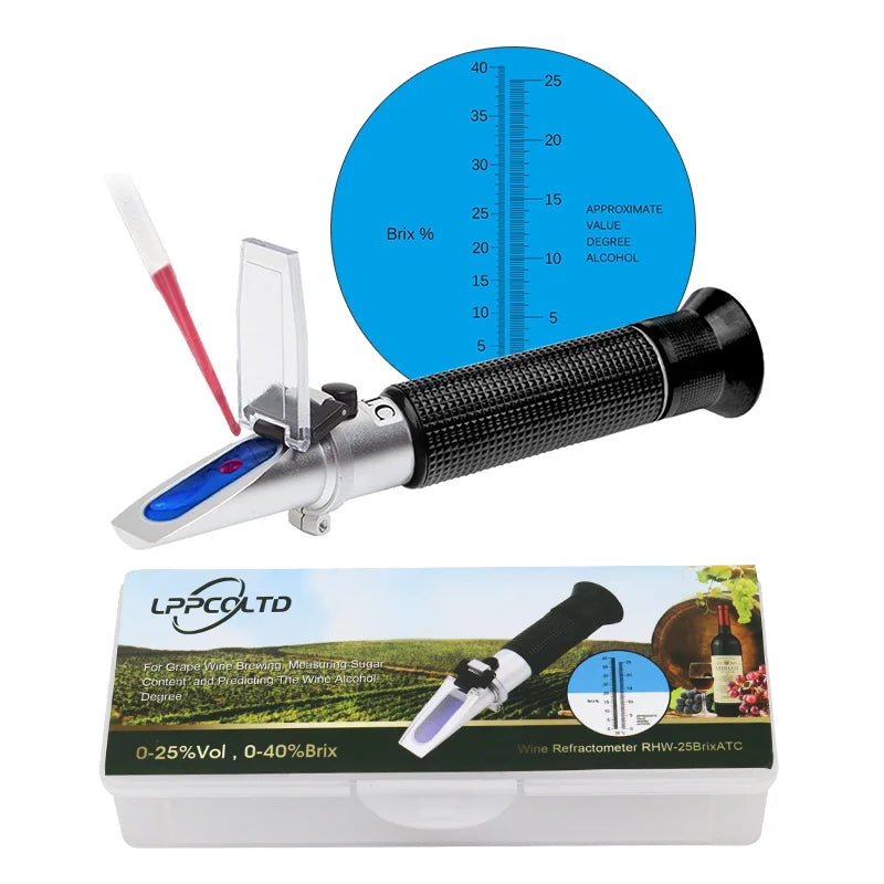 LPPCOLTD Handheld Alcohol Sugar Refractometer Tester Wine Concentration Meter Densitometer 0-25% Alcohol Beer 0-40% Brix Grapes