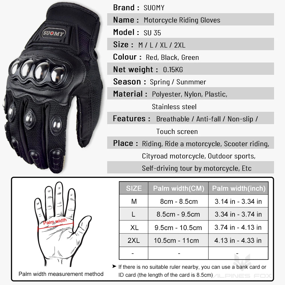 SUOMY Summer Full Finger Motorcycle Gloves Moto Luva Motocross Racing Gloves Motorbike Bicycle Cycling Riding Glove For Men Wome