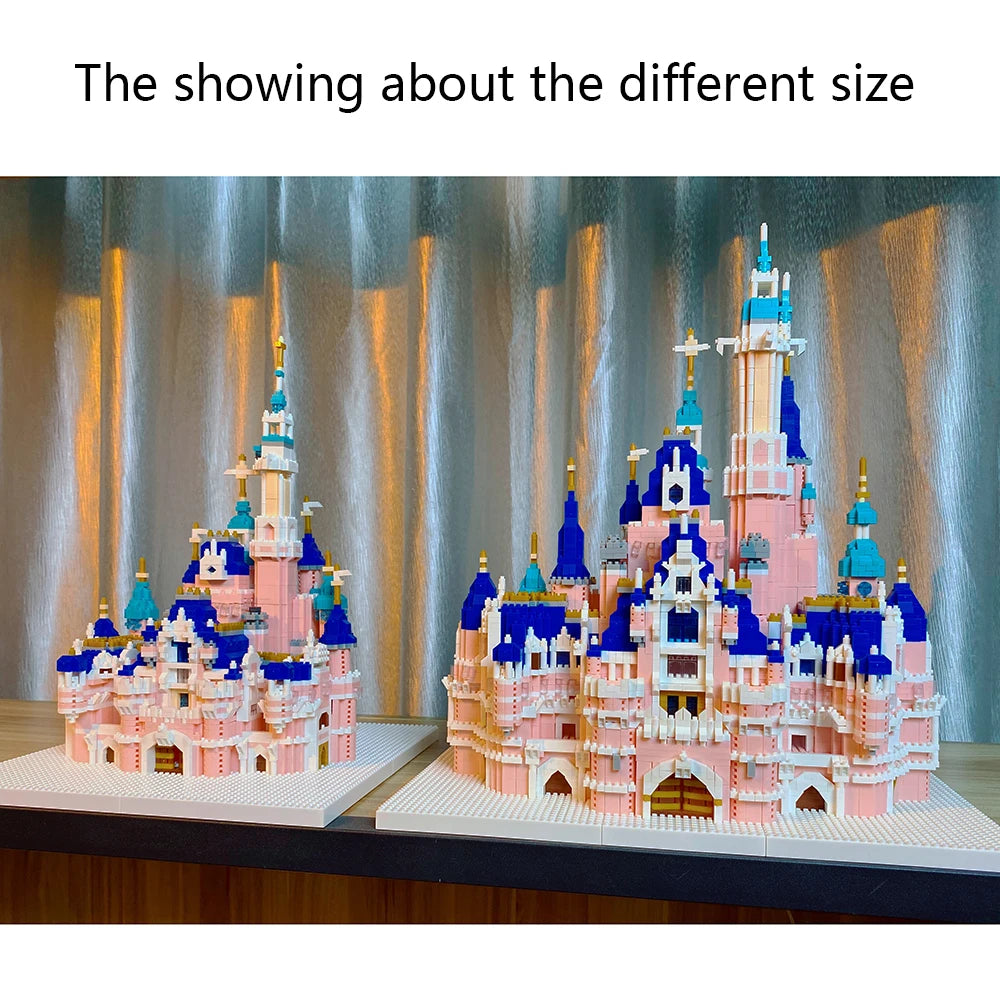 KNEW BUILT Gift Pink Castle Model Kits Toys Microblock Building Blocks for Adults Princess Kids Castles Architecture Set Bricks