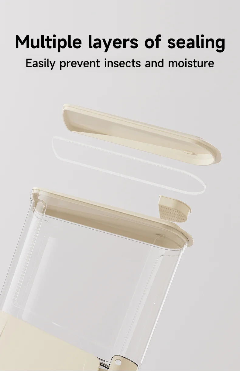 1PCS 5/10KG Sealed Rice Bucket Sealed Moisture-Proof Dispenser with Cup Grain Powder Boxes Insect-Proof Cereal Kitchen Container