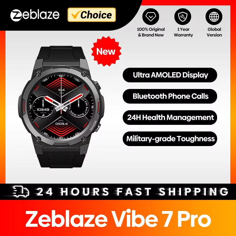 Zeblaze VIBE 7 PRO Smart Watch 1.43'' AMOLED Display Make/Receive Phone Calls Health Management Sports Smartwatch for Men