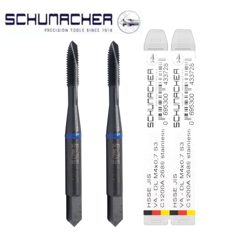 Germany Original SCHUMACHER Blue Ring JIS Standard Spiral Fluted Tap Pointed M3 M4 M5 M6 Machine Thread Taps For Stainless Steel