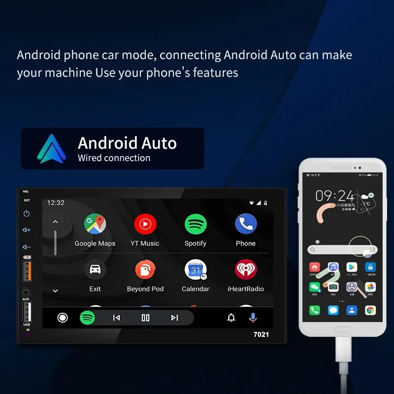 Acodo 7Inch Carplay Android Auto Player Dual USB Capacitive Screen Touch HD Car MP5 Player USB FM Bluetooth TF Card Touch Screen
