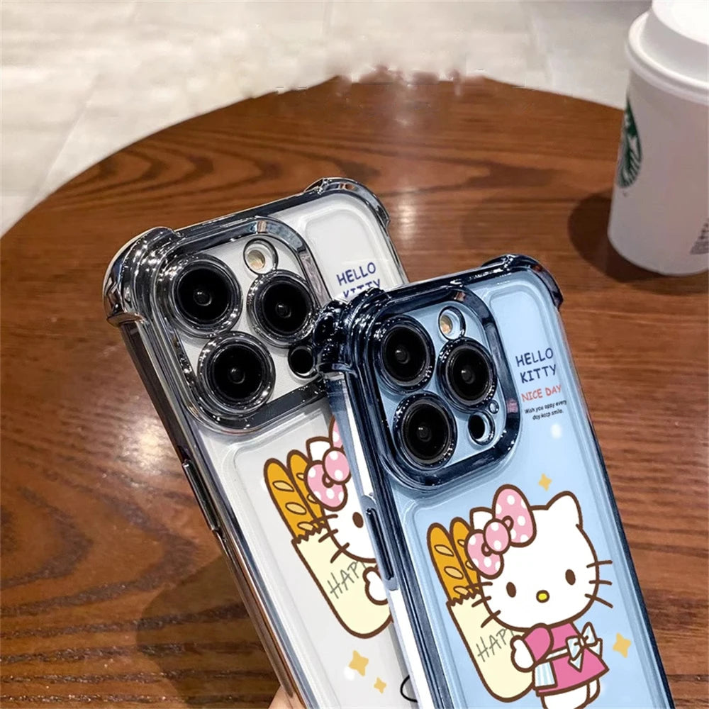 Clear Armor Hello Kitty Phone Case For iPhone 16 15 14 13 12 11 16 Pro Max Luxury Shockproof Bumper Protection Plated Back Cover
