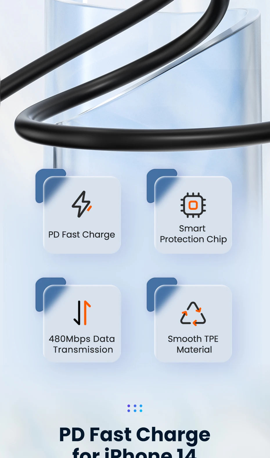 Toocki PD 20W Cable For iPhone 14 13 12 11 Pro Max 8 7 Plus Macbook 2.4A Fast Charging USB C To Lighting Cable Data Wire 1M 2M