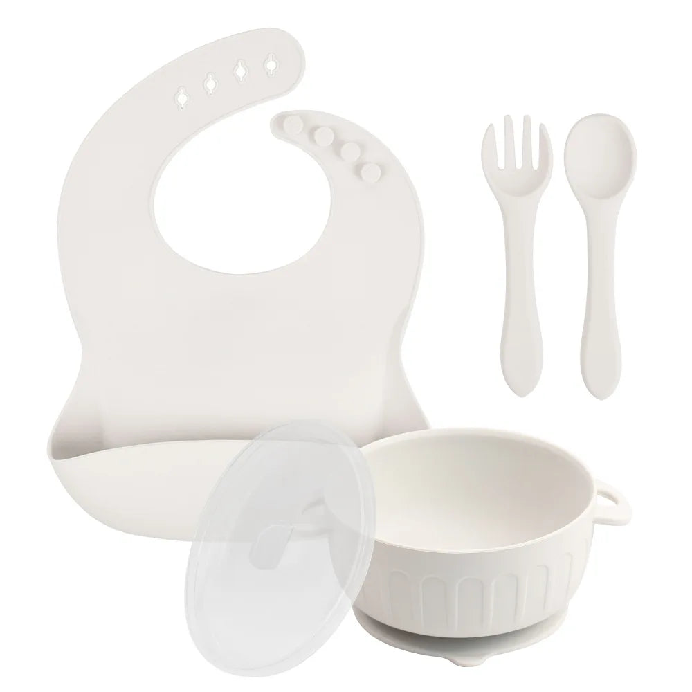 Mother Kids Baby Silicone Feeding Set Sucker Plate Antislip Bowl Spoon Cup Children Tableware Safe Non Toxic Dishwasher Safe
