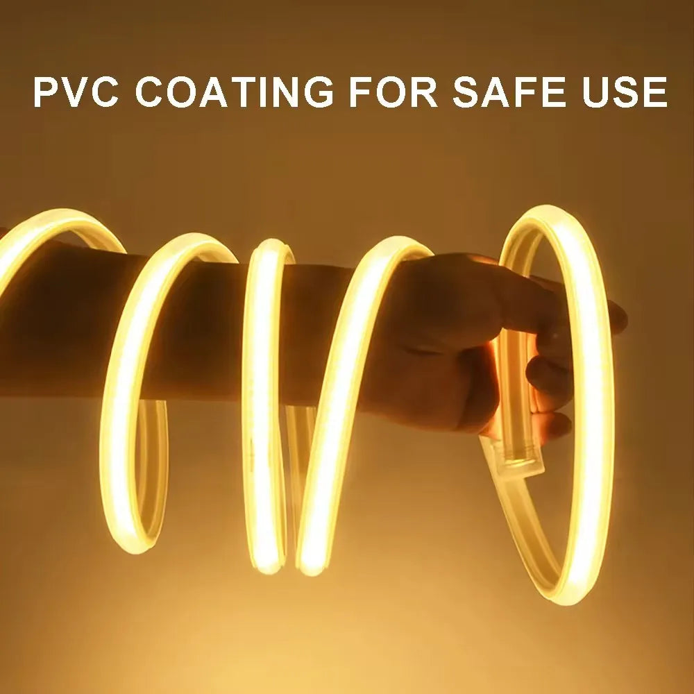 High Brightness LED Strip Light 220V Waterproof Cob LED Strip EU Power Plug Flexible Ribbon Tape for Home Room Outdoor Decor