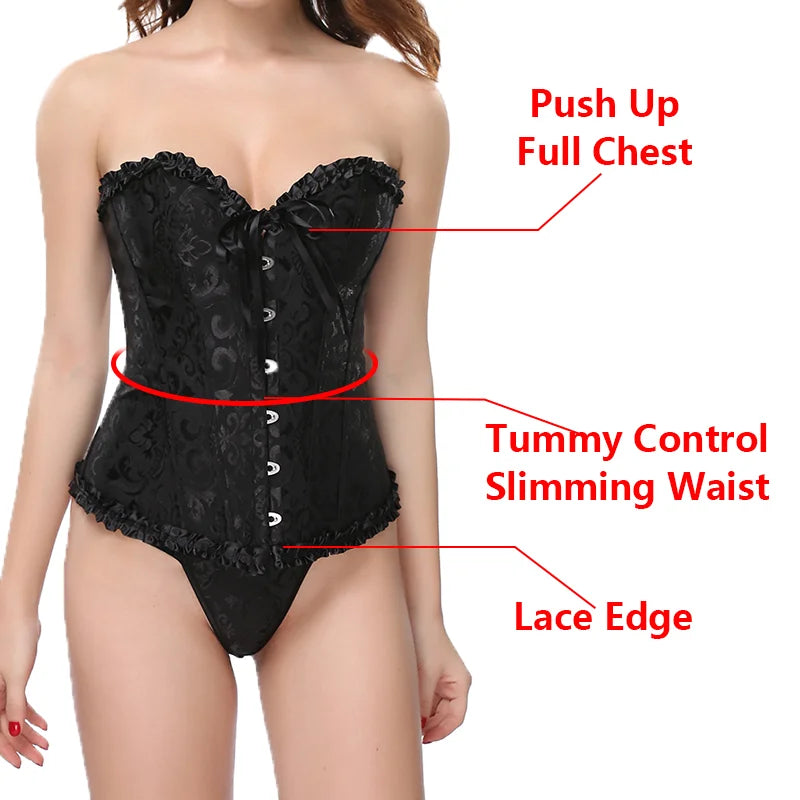 YBFDO Women Sexy Corsets Bustiers Floral Lace Tops Shapewear Overbust Corselet Blouse Gothic Brocade Retro Lingerie Waist Corset