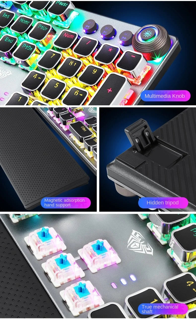 F2088 Mechanical Gaming Keyboard Anti-ghosting 104 Plating Blue Switch Wired Mixed Backlit Keyborad for Game Laptop PC