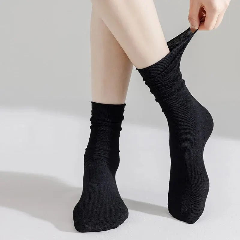 10 Pairs Thin Ice Silk Women's Long Tube Socks Summer Cool Mid Calf Socks Black and White Ice Ice Socks Pile Pile Ladies' Socks