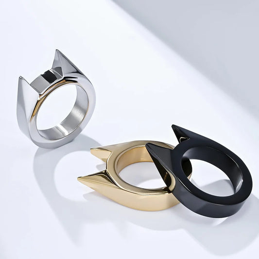 Women Men Cute Cat Ear Rings Self Defense Rings Multifunctional Metal Knuckle Cat Ear Attack Rings Unisex Jewelry Accessories