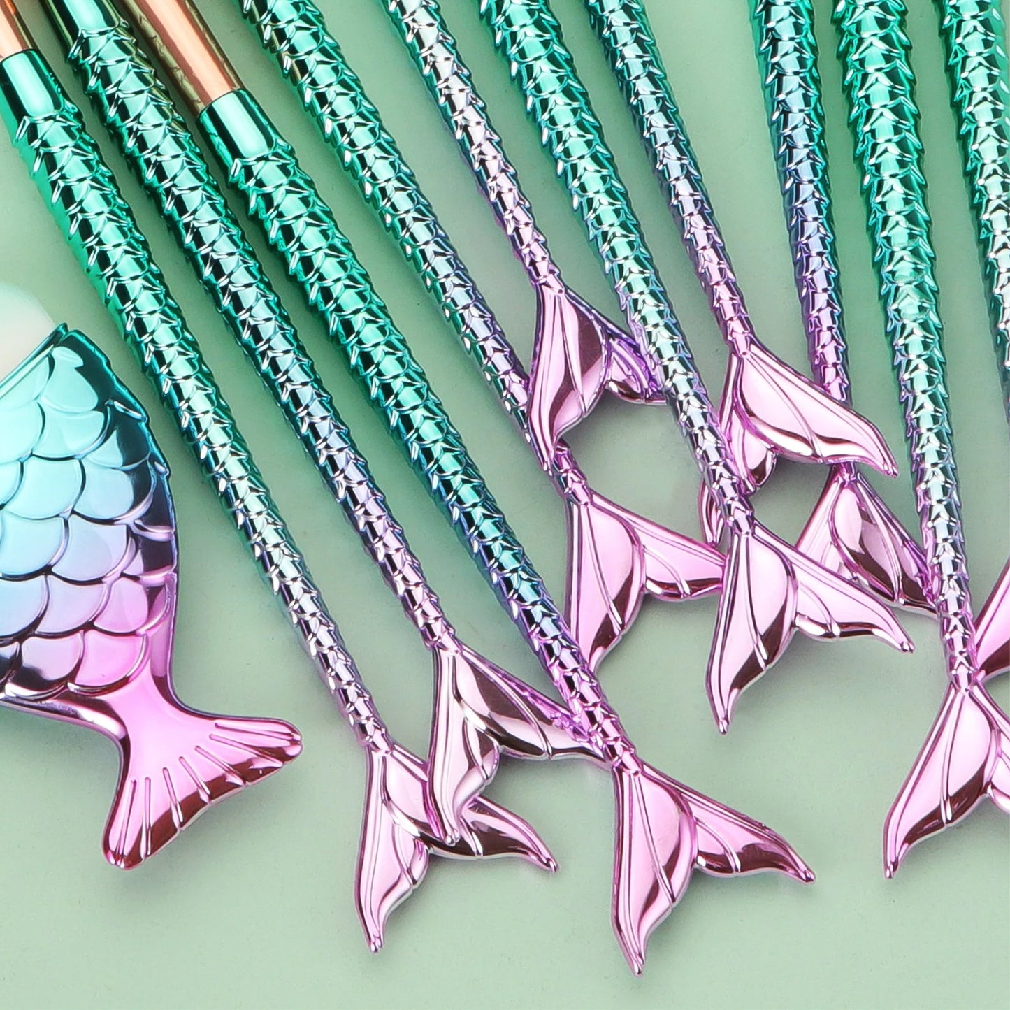11 pcs mermaid makeup brushes, fish tail makeup brush set, beauty tools