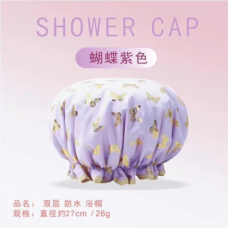 Shower cap waterproof hair cap hot gold printed polyester cotton shower cap bath lady For Women Salon Shower Supplies Wholesale