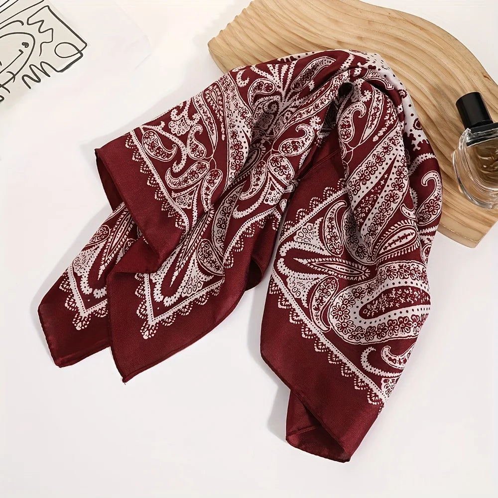 2025 New Paisley Print Small Square Scarf Soft Satin Silk-like Thin Neck Scarf Mature Style Sunscreen Headscarf For Women