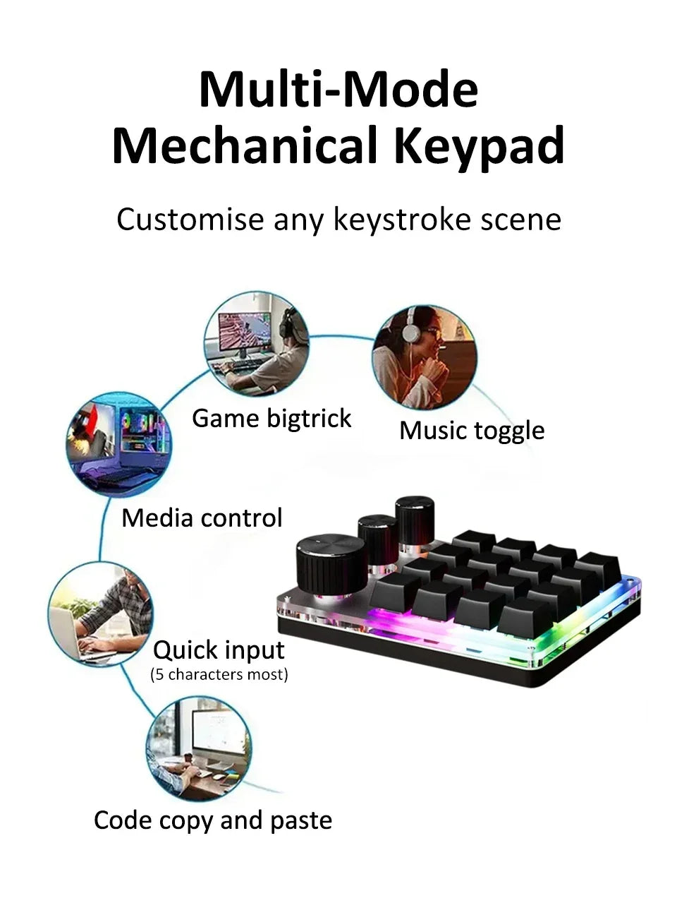 RGB Programming Macro Custom 16Key 3 Knob Bluetooth Keyboard Copy Paste Photoshop Gaming Keypad DIY Mechanical Hotswap Macropad