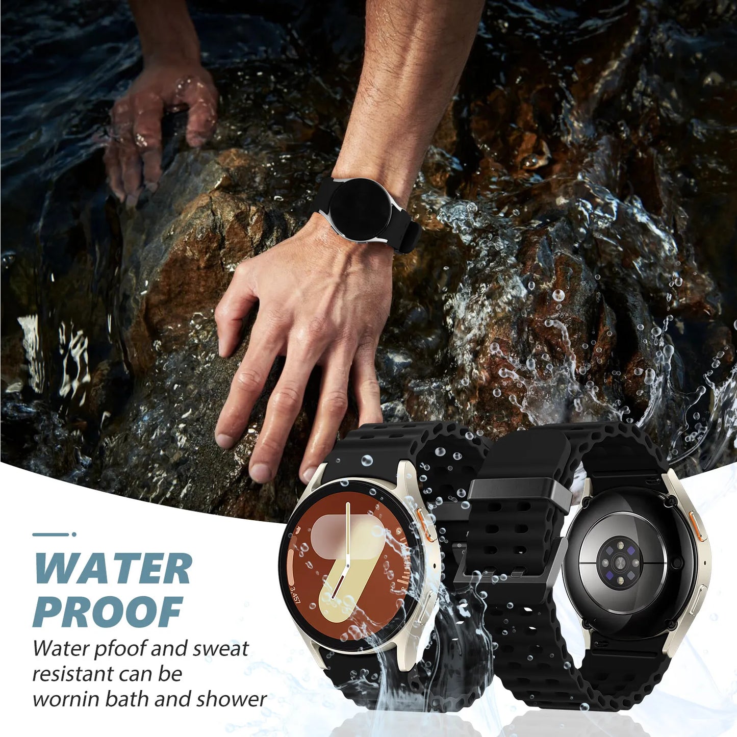 No Gaps Silicone Strap for Samsung Galaxy Watch 7 6 5 4 FE 40mm 44mm/4 6 Classic/5 Pro Sport Bracelet Galaxy Watch 7 Band 44 mm