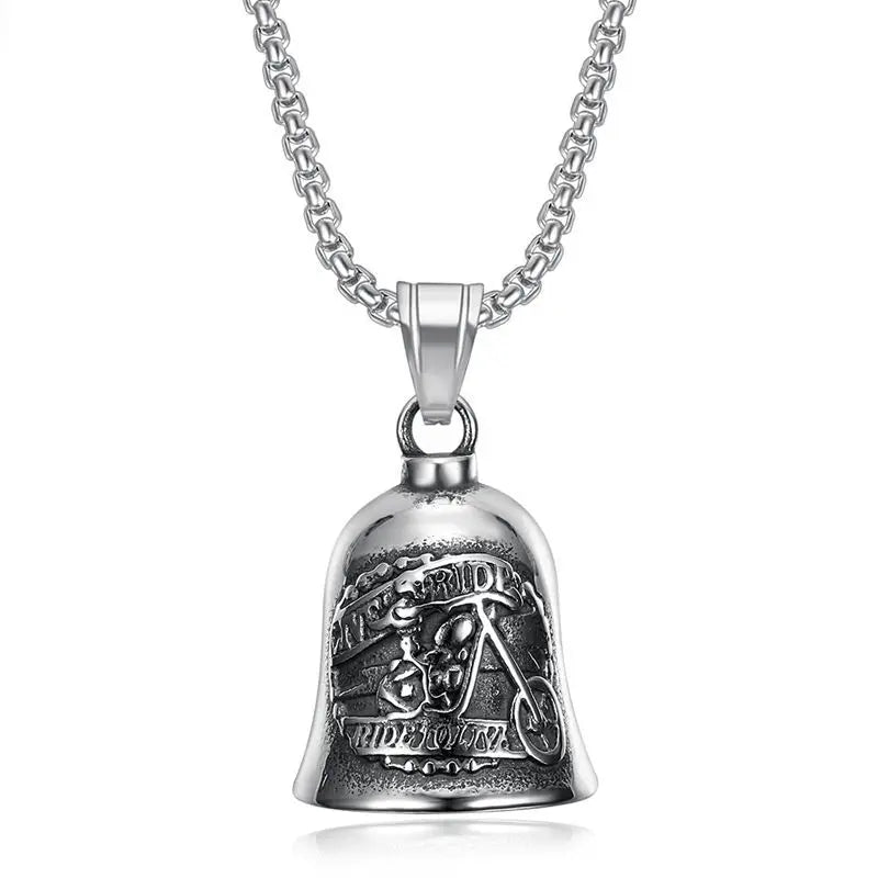 Biker Motorcycle Bell Necklace Charm Men\\\\'s Trend Jewelry Lucky Bell Pendant with Stainless Steel Chain