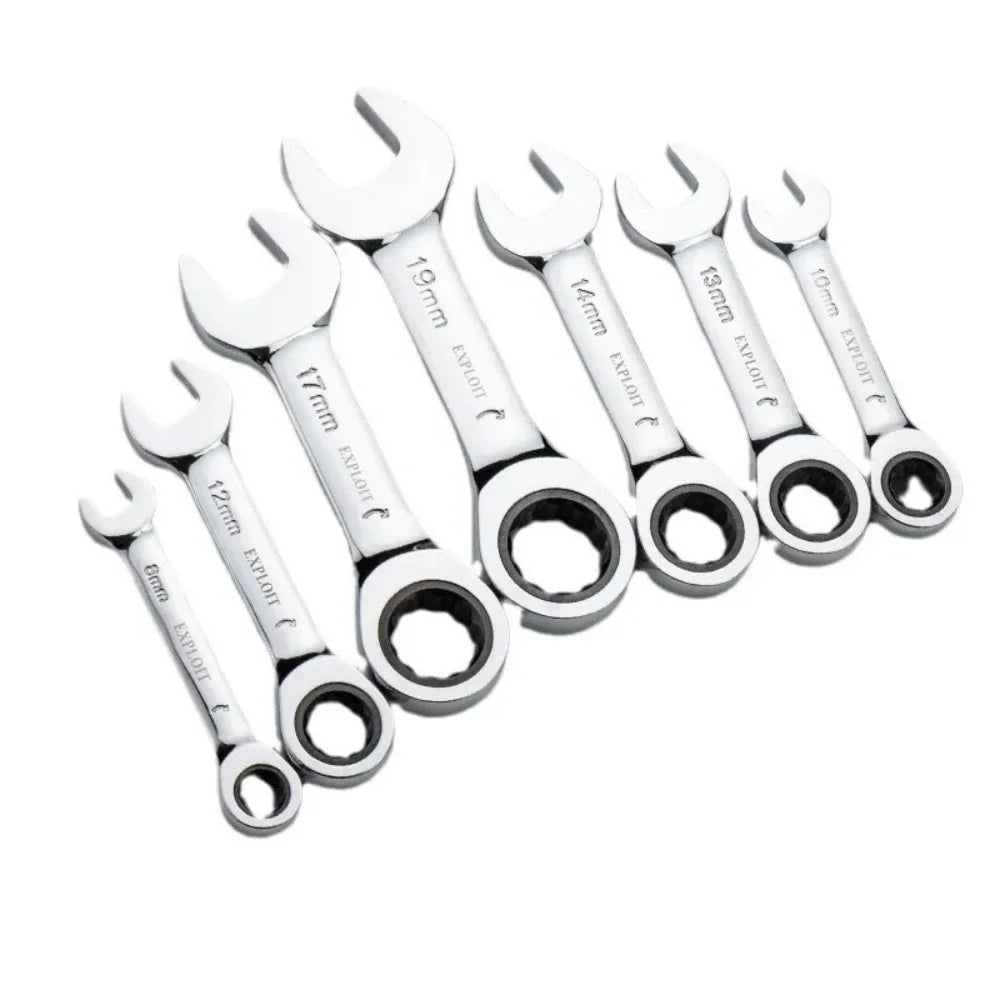 Short Handle Ratchet Spanner 6/7/8/9/10/11/12/13/14/15/16/17/18/19mm Fix Head Ratcheting Wrench Professional Spanner Hand Tools