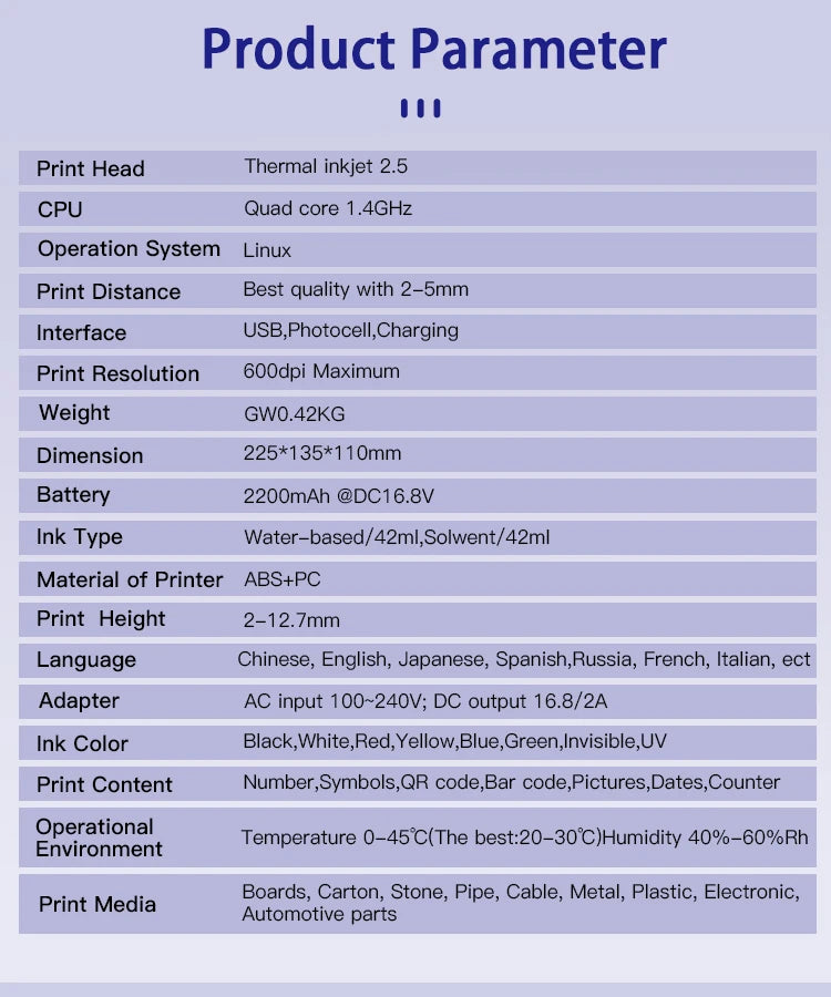 EURANNIT E17 12.7mm Portable Handheld Inkjet Printer Text QR Barcode Batch Number Logo Image Expire Date TIJ Printing Machine