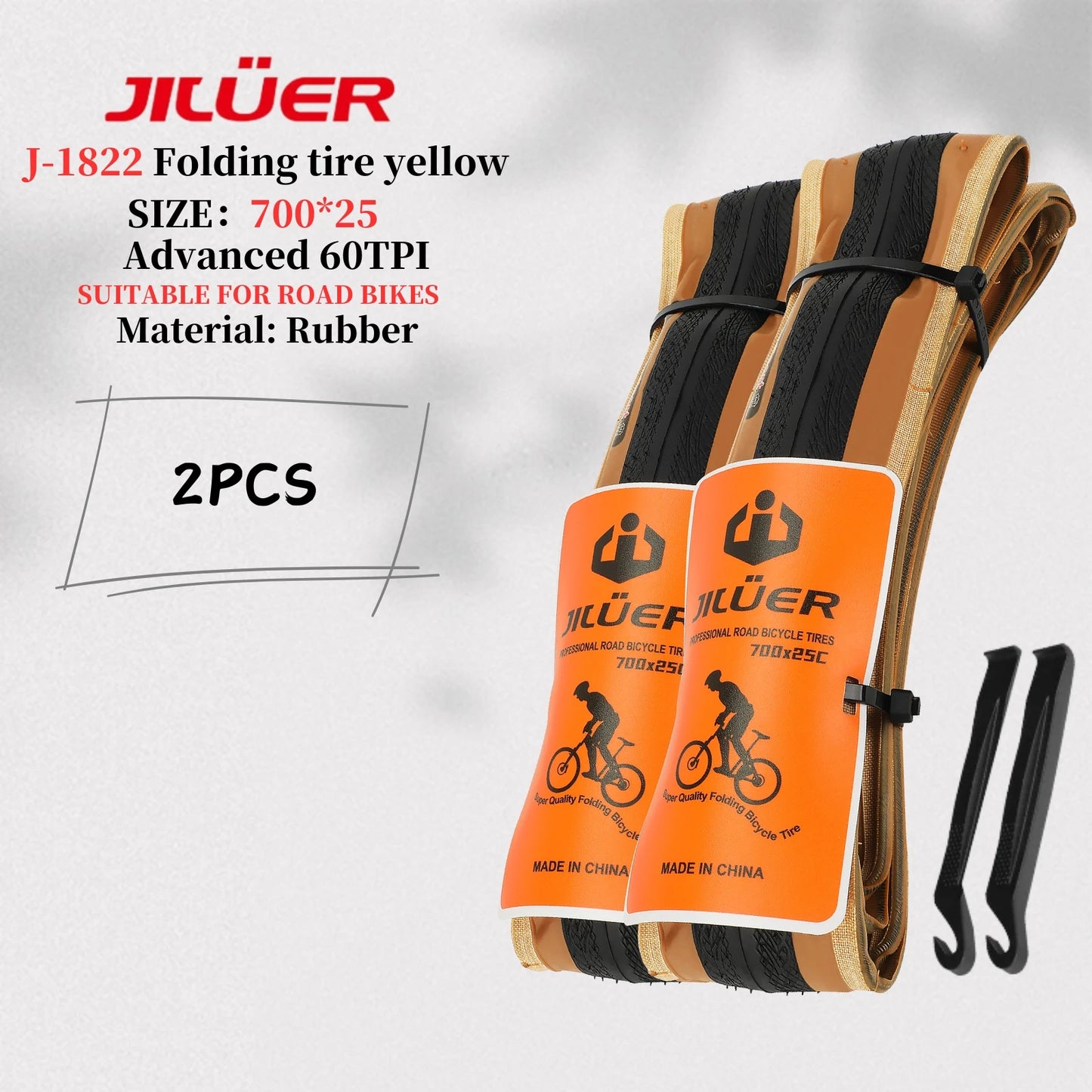 High-Performance 700C Road Bike Tires - 60TPI Puncture Resistant & Foldable Black/Yellow, Ultralight Bike Inner Tube 700x25c