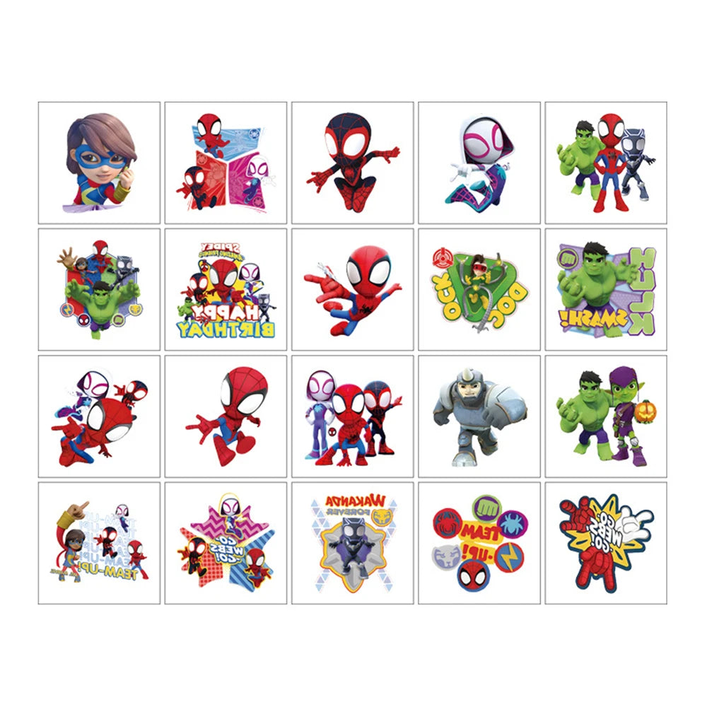 20Pcs/set Disney Spidey and His Amazing Friends Temporary Tattoos for Kids Birthday Party Supplies Favors Cute Tattoos Stickers