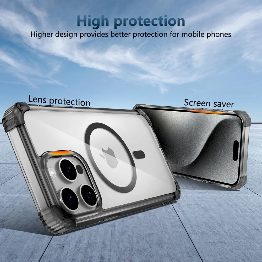 Shockproof Armor Transparent Hard Case For iPhone 16 15 14 13 12 Pro Max 16Pro 15Pro iPhone16 For Magsafe Wireless Charge Covers