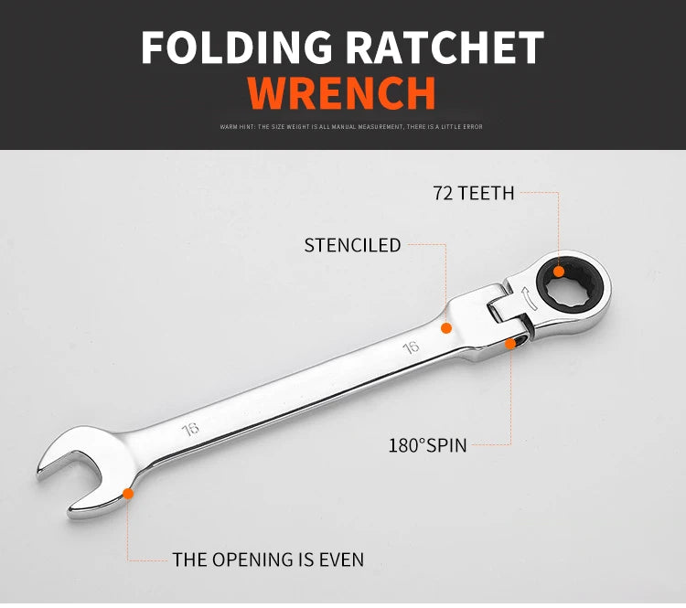 Flexible  Action Wrench Spanner Nut Tool Head  Metric Spanner Open End and Ring Wrenches Tool