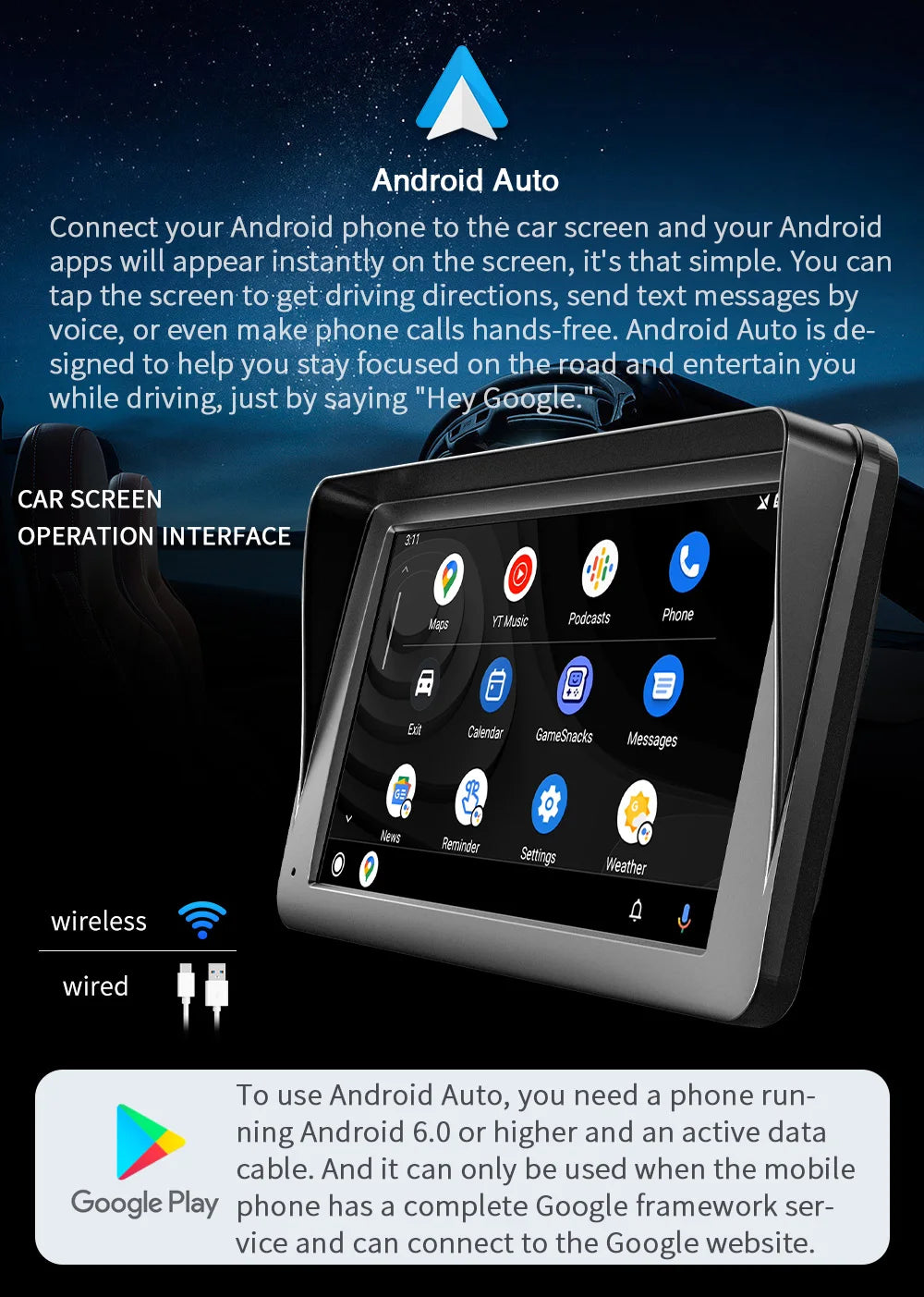 BQCC 7inch Car Radio Multimedia Video Player Wireless Carplay And Wireless Android Auto Touch Screen Sun Visor 5300