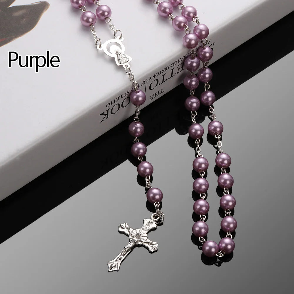 Fashion Vintage Cross Necklace Rosary Beads Chain Jesus Crucifix Virgin Mary Pendant Chain Jewelry Necklace