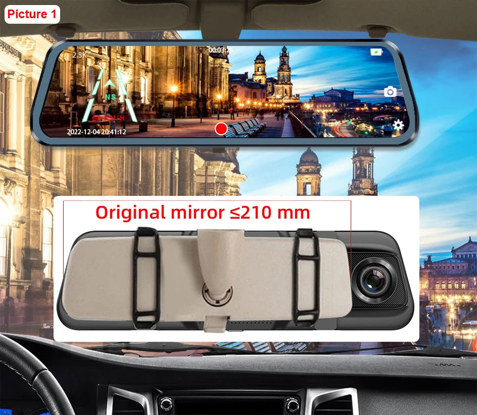 Dash Cam Touch GPS WIFI 24h Night Vision 10 Inch 2.5K+1080P Rearview Mirror Sony Rear Camera Car DVR Black Box 70mai Dashcam
