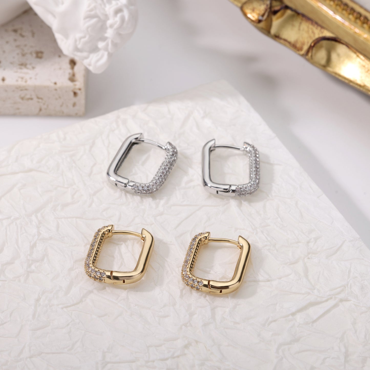 Square Circle Hoop Earrings For Women Luxury Stainless Steel Earrings rending Wedding Jewelry  aretes mujer