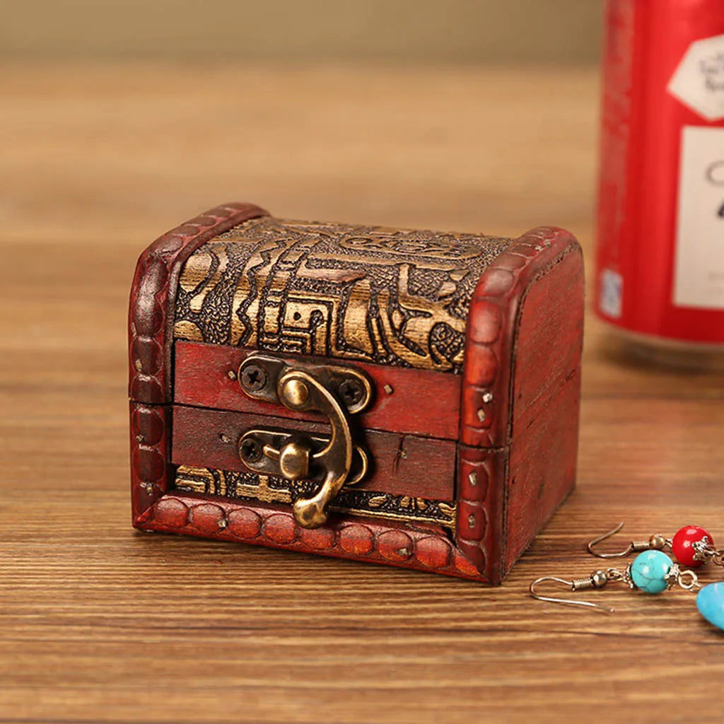 1PCS Jewelry Box Vintage Wood Handmade Box With Mini Metal Lock For Storing Jewelry Treasure Pearl