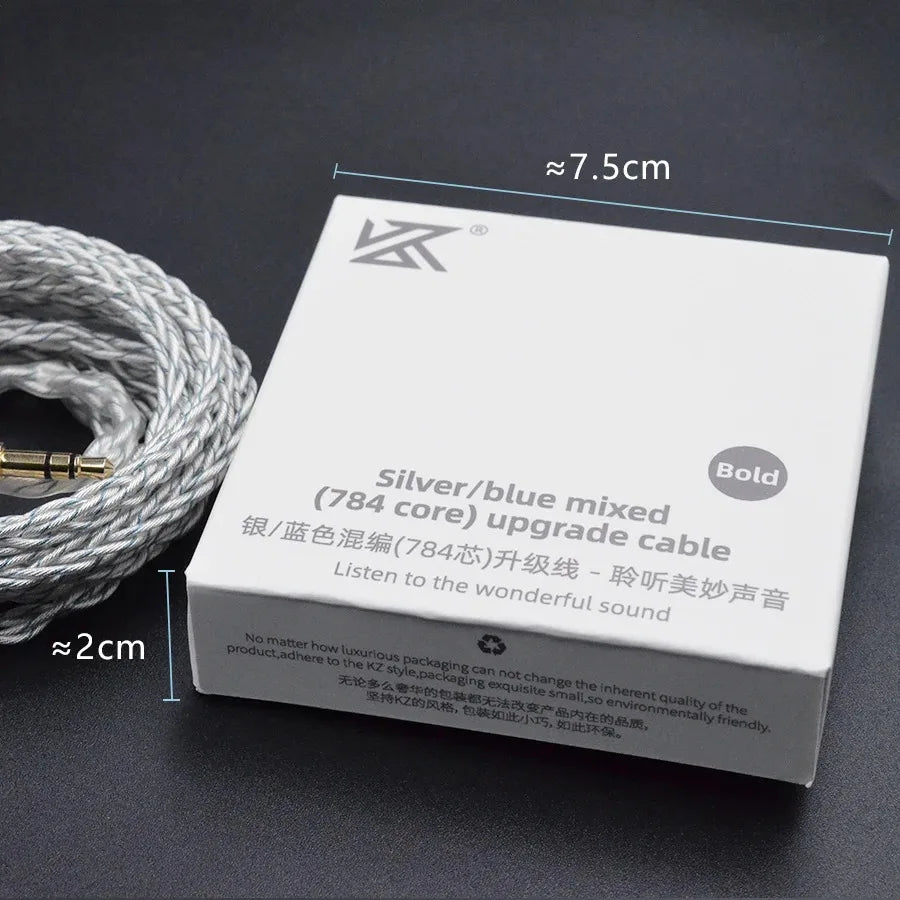 KZ 784 Cores Silver Plated Upgrade Earphone Cables 8 Core Silver Blue Hybrid Headphone With 3.5MM Metal Plug ZAX/DQ6/ZSX/ZSN PRO
