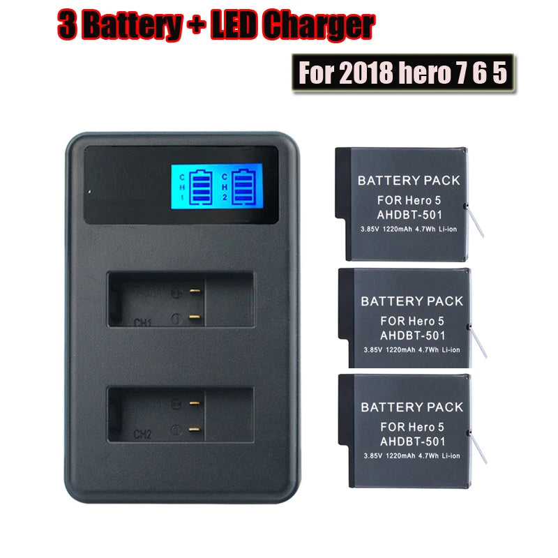 For GoPro Hero 5 Hero 6 Hero 7 8 black battery  + Dual charger for GOPRO Hero 8 7 hero6  hero5  Black Camera Accessories